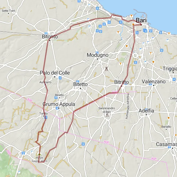 Miniatura della mappa di ispirazione al ciclismo "Esplorazione gravel attraverso le Murgia del Termine" nella regione di Puglia, Italy. Generata da Tarmacs.app, pianificatore di rotte ciclistiche