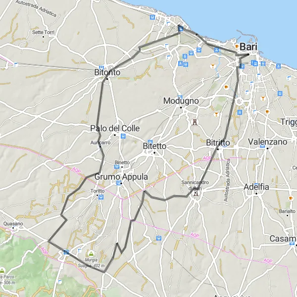 Map miniature of "Historical Splendors and Cultural Heritage" cycling inspiration in Puglia, Italy. Generated by Tarmacs.app cycling route planner