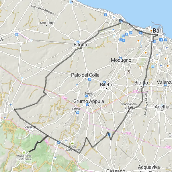Map miniature of "Countryside Gems and Ancient Fortresses" cycling inspiration in Puglia, Italy. Generated by Tarmacs.app cycling route planner
