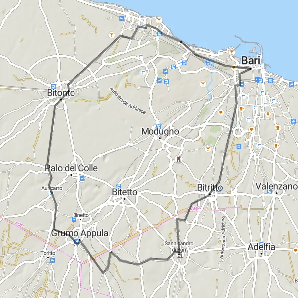 Map miniature of "Bari Castle and Basilica View" cycling inspiration in Puglia, Italy. Generated by Tarmacs.app cycling route planner