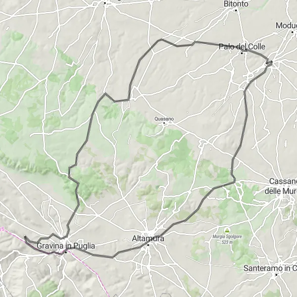 Map miniature of "Monte Cucco and Historic Castles" cycling inspiration in Puglia, Italy. Generated by Tarmacs.app cycling route planner