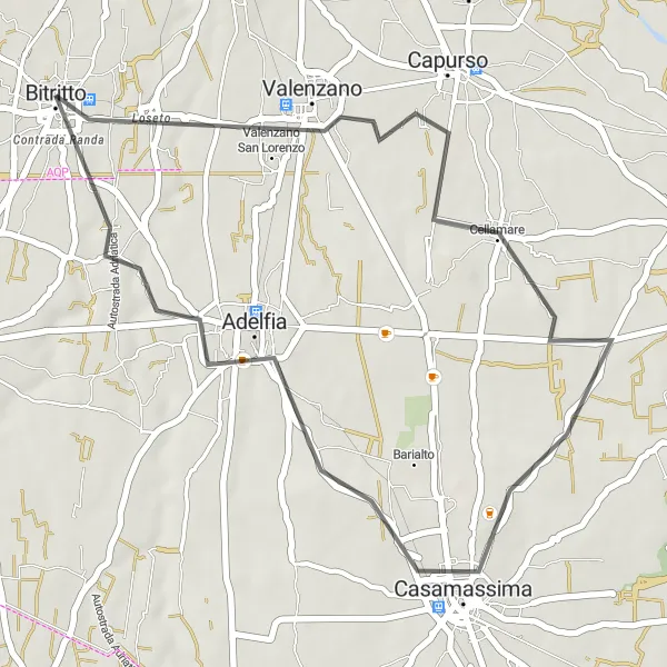 Miniatura della mappa di ispirazione al ciclismo "Giro in bicicletta da Valenzano a Bitritto" nella regione di Puglia, Italy. Generata da Tarmacs.app, pianificatore di rotte ciclistiche