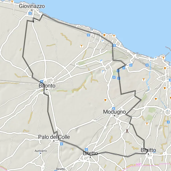 Miniatura della mappa di ispirazione al ciclismo "Rotta ciclistica tra Bititto e Castello di Balsignano" nella regione di Puglia, Italy. Generata da Tarmacs.app, pianificatore di rotte ciclistiche