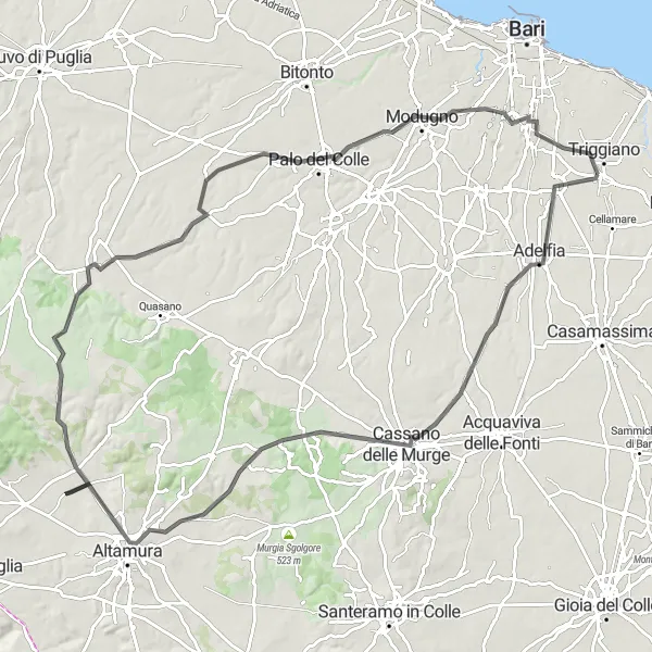 Miniatura della mappa di ispirazione al ciclismo "Escursione tra Valenzano e Cassano delle Murge" nella regione di Puglia, Italy. Generata da Tarmacs.app, pianificatore di rotte ciclistiche