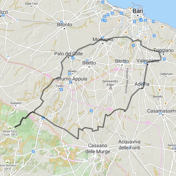 Miniatura della mappa di ispirazione al ciclismo "Giro tra Adelfia e Capurso" nella regione di Puglia, Italy. Generata da Tarmacs.app, pianificatore di rotte ciclistiche