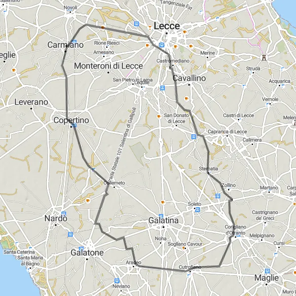 Miniatura della mappa di ispirazione al ciclismo "Giro in bici Sternatia" nella regione di Puglia, Italy. Generata da Tarmacs.app, pianificatore di rotte ciclistiche
