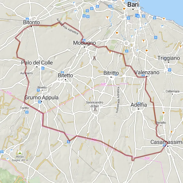 Map miniature of "Toritto Gravel Adventure" cycling inspiration in Puglia, Italy. Generated by Tarmacs.app cycling route planner