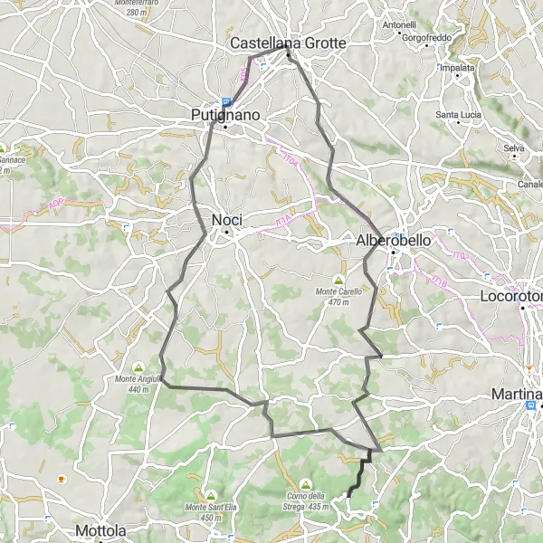 Map miniature of "The Santa Lucia Belvedere Loop" cycling inspiration in Puglia, Italy. Generated by Tarmacs.app cycling route planner