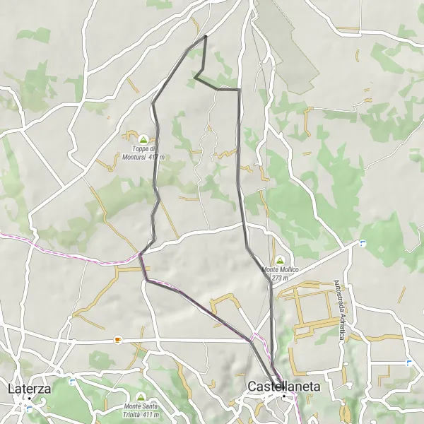Map miniature of "Montursi Road Loop" cycling inspiration in Puglia, Italy. Generated by Tarmacs.app cycling route planner