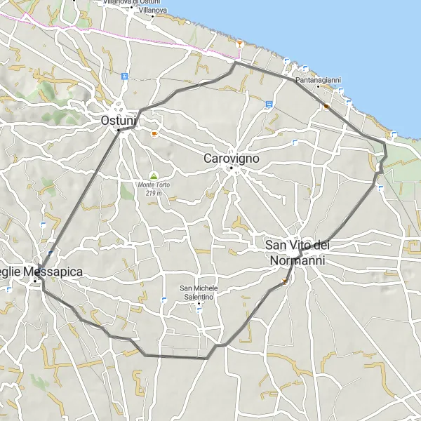 Miniatura della mappa di ispirazione al ciclismo "Tour della Valle D'Itria" nella regione di Puglia, Italy. Generata da Tarmacs.app, pianificatore di rotte ciclistiche