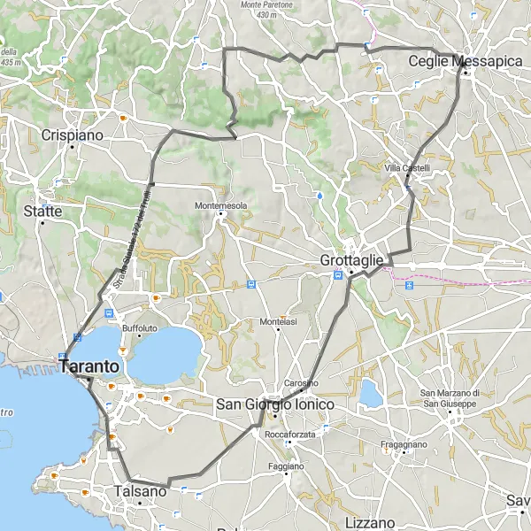 Miniatura della mappa di ispirazione al ciclismo "Cicloturismo tra Villa Castelli e Ceglie Messapica" nella regione di Puglia, Italy. Generata da Tarmacs.app, pianificatore di rotte ciclistiche