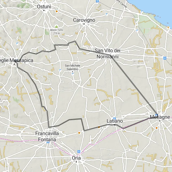 Miniatura della mappa di ispirazione al ciclismo "Avventura tra Mare e Colline da Ceglie Messapica" nella regione di Puglia, Italy. Generata da Tarmacs.app, pianificatore di rotte ciclistiche