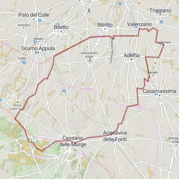 Miniatura della mappa di ispirazione al ciclismo "Esplorazione in bicicletta tra natura e campagna" nella regione di Puglia, Italy. Generata da Tarmacs.app, pianificatore di rotte ciclistiche