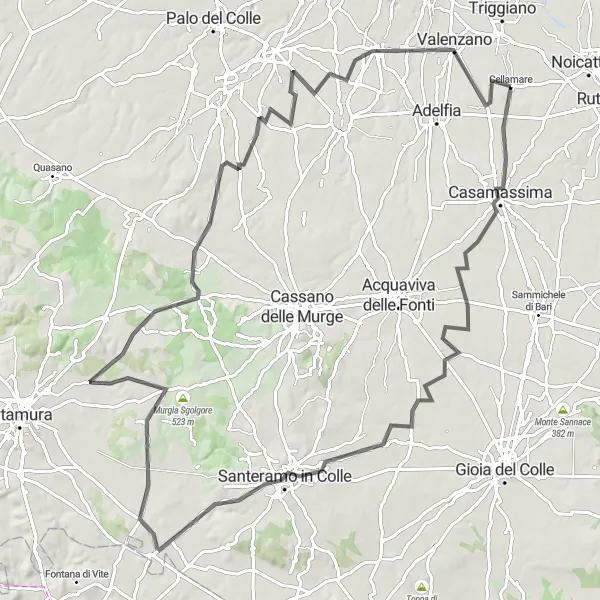 Miniatura della mappa di ispirazione al ciclismo "Cicloturismo tra Casamassima e Cellamare" nella regione di Puglia, Italy. Generata da Tarmacs.app, pianificatore di rotte ciclistiche