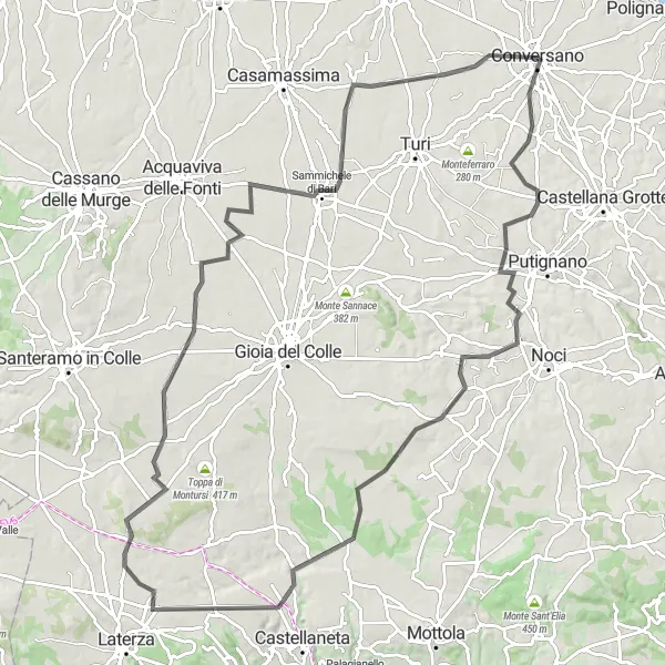 Map miniature of "Historical Journey through Castello Marchione" cycling inspiration in Puglia, Italy. Generated by Tarmacs.app cycling route planner