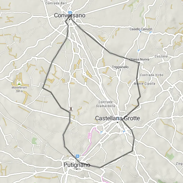 Map miniature of "Castellana Grotte Loop" cycling inspiration in Puglia, Italy. Generated by Tarmacs.app cycling route planner