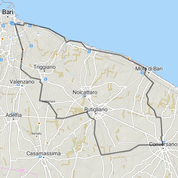 Miniatura della mappa di ispirazione al ciclismo "Giro in bicicletta da Conversano a Mola di Bari" nella regione di Puglia, Italy. Generata da Tarmacs.app, pianificatore di rotte ciclistiche