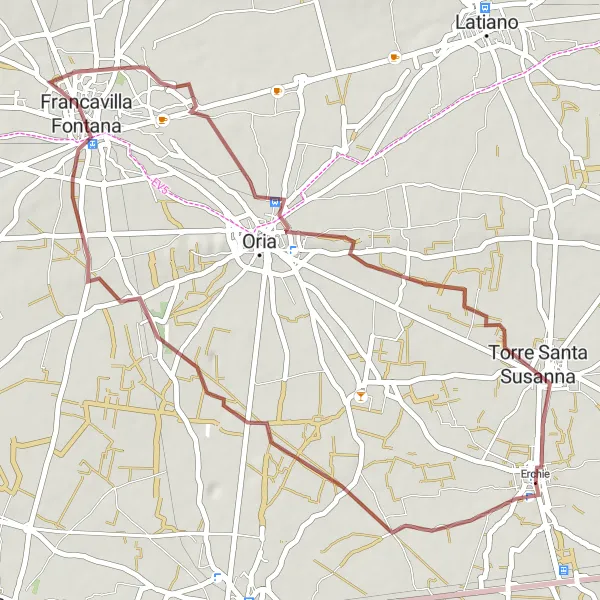 Map miniature of "Discover the Gravel Paths and Castles of Puglia" cycling inspiration in Puglia, Italy. Generated by Tarmacs.app cycling route planner