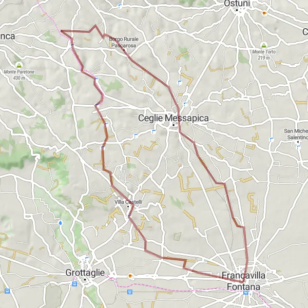 Miniatura della mappa di ispirazione al ciclismo "Gravel tra Villa Castelli e Ceglie Messapica" nella regione di Puglia, Italy. Generata da Tarmacs.app, pianificatore di rotte ciclistiche