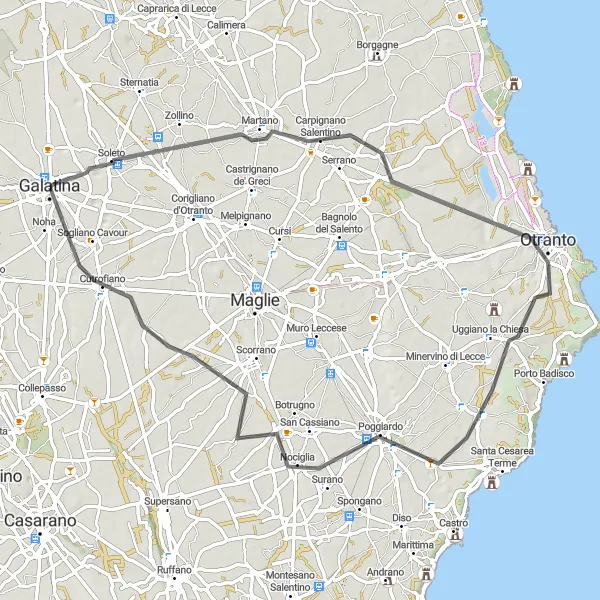 Map miniature of "Galatina Loop" cycling inspiration in Puglia, Italy. Generated by Tarmacs.app cycling route planner
