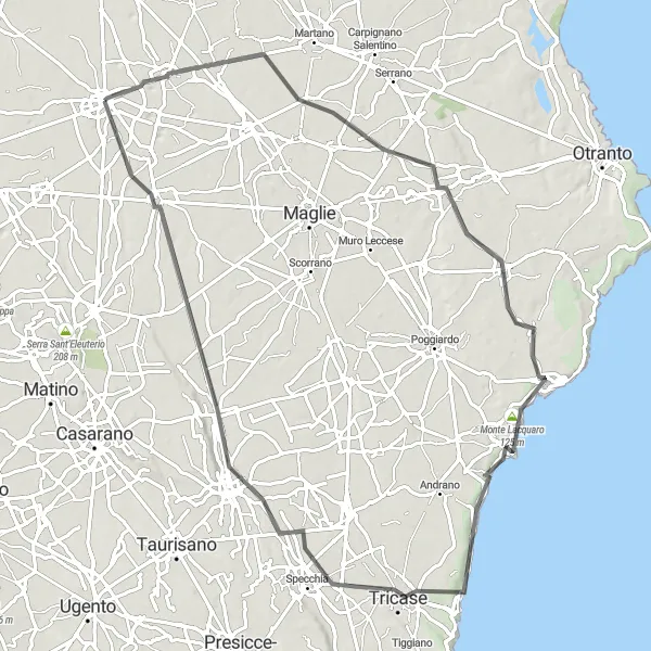 Map miniature of "The Salento Loop" cycling inspiration in Puglia, Italy. Generated by Tarmacs.app cycling route planner