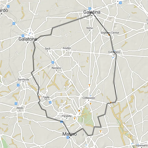 Miniatura della mappa di ispirazione al ciclismo "Giro dei Borghi Salentini" nella regione di Puglia, Italy. Generata da Tarmacs.app, pianificatore di rotte ciclistiche