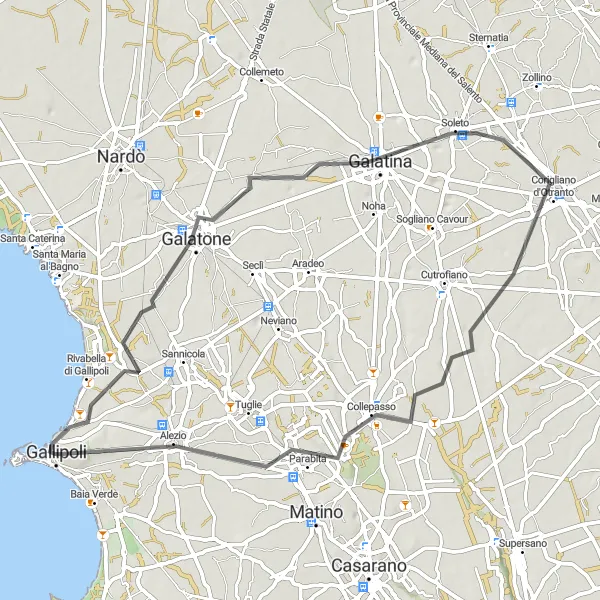 Map miniature of "Countryside Tour of Puglia" cycling inspiration in Puglia, Italy. Generated by Tarmacs.app cycling route planner