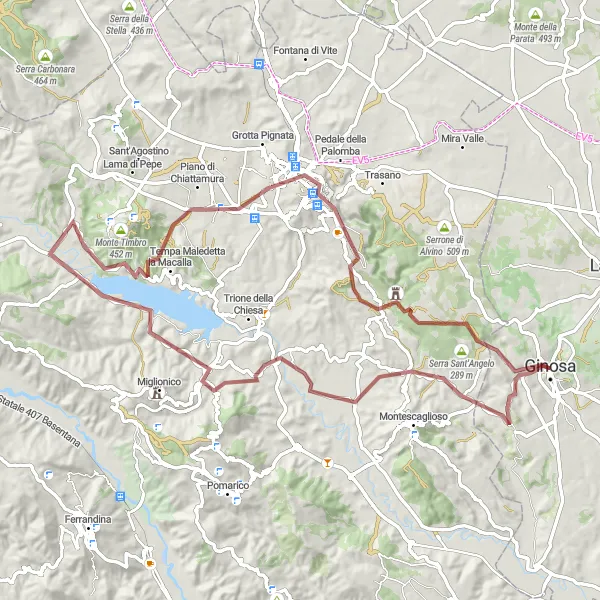 Miniatura della mappa di ispirazione al ciclismo "Gravel verso Matera" nella regione di Puglia, Italy. Generata da Tarmacs.app, pianificatore di rotte ciclistiche