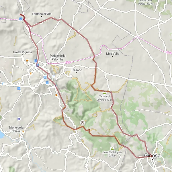 Miniatura della mappa di ispirazione al ciclismo "Escursione in bicicletta su sterrato a Matera" nella regione di Puglia, Italy. Generata da Tarmacs.app, pianificatore di rotte ciclistiche