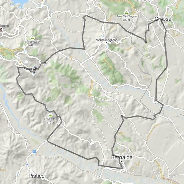 Miniatura della mappa di ispirazione al ciclismo "Giro in bicicletta da Ginosa" nella regione di Puglia, Italy. Generata da Tarmacs.app, pianificatore di rotte ciclistiche