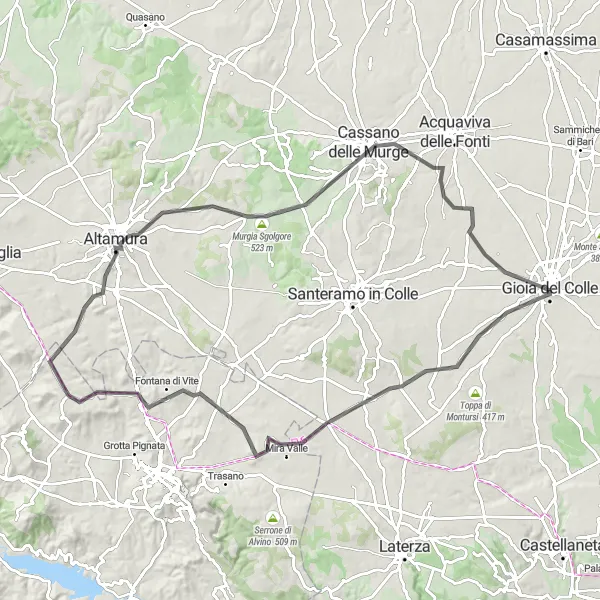 Miniatura della mappa di ispirazione al ciclismo "Tour delle Murgie" nella regione di Puglia, Italy. Generata da Tarmacs.app, pianificatore di rotte ciclistiche
