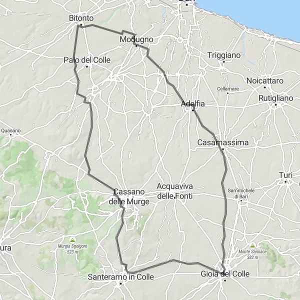 Miniatura della mappa di ispirazione al ciclismo "Tour dei Castelli" nella regione di Puglia, Italy. Generata da Tarmacs.app, pianificatore di rotte ciclistiche