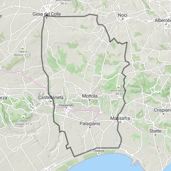 Miniatura della mappa di ispirazione al ciclismo "Tra Castelli e Terre Pugliesi" nella regione di Puglia, Italy. Generata da Tarmacs.app, pianificatore di rotte ciclistiche