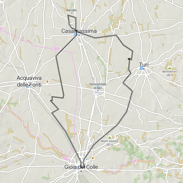 Miniatura della mappa di ispirazione al ciclismo "Viaggio tra Storia e Natura" nella regione di Puglia, Italy. Generata da Tarmacs.app, pianificatore di rotte ciclistiche