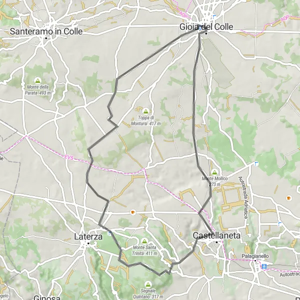 Miniatura della mappa di ispirazione al ciclismo "Ciclovia del Monte Mollico" nella regione di Puglia, Italy. Generata da Tarmacs.app, pianificatore di rotte ciclistiche