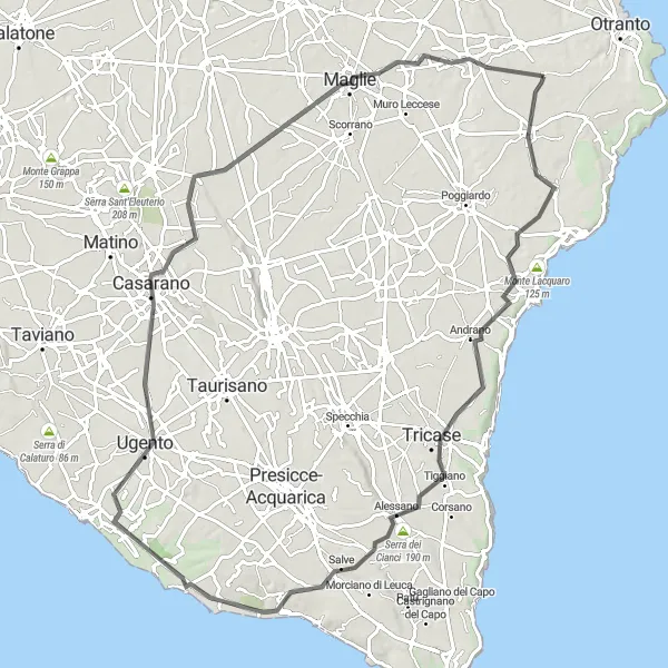 Map miniature of "In the Footsteps of Puglia's History" cycling inspiration in Puglia, Italy. Generated by Tarmacs.app cycling route planner