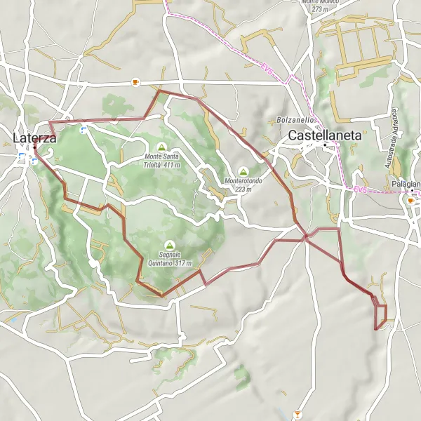 Miniatura della mappa di ispirazione al ciclismo "Avventura in Gravel tra Cozzo Peditaro" nella regione di Puglia, Italy. Generata da Tarmacs.app, pianificatore di rotte ciclistiche