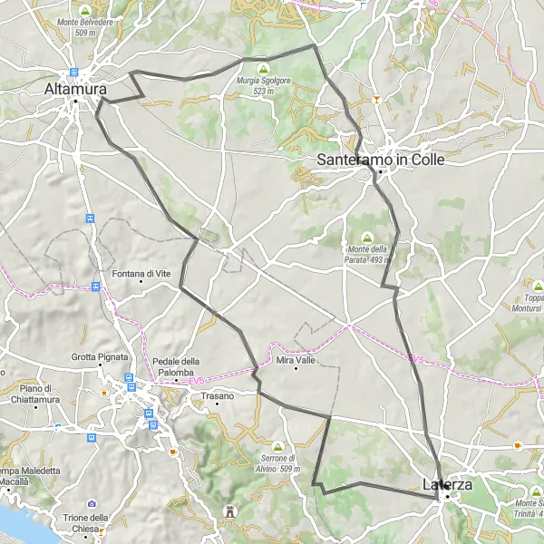 Map miniature of "Laterza - Belvedere Loop" cycling inspiration in Puglia, Italy. Generated by Tarmacs.app cycling route planner