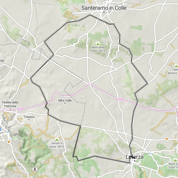 Miniatura della mappa di ispirazione al ciclismo "Il giro panoramico di Laterza" nella regione di Puglia, Italy. Generata da Tarmacs.app, pianificatore di rotte ciclistiche