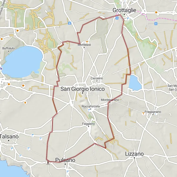 Map miniature of "Gravel Adventure" cycling inspiration in Puglia, Italy. Generated by Tarmacs.app cycling route planner