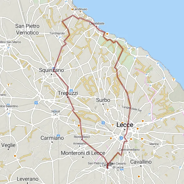 Miniatura della mappa di ispirazione al ciclismo "Il giro tra natura e borghi antichi" nella regione di Puglia, Italy. Generata da Tarmacs.app, pianificatore di rotte ciclistiche