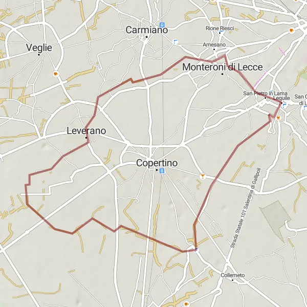 Miniatura della mappa di ispirazione al ciclismo "Tra natura e tradizione" nella regione di Puglia, Italy. Generata da Tarmacs.app, pianificatore di rotte ciclistiche