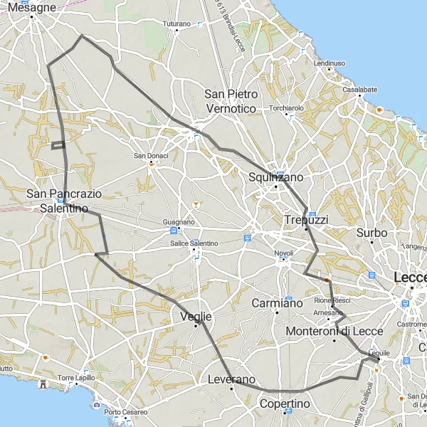 Miniatura della mappa di ispirazione al ciclismo "Tra natura e tradizione" nella regione di Puglia, Italy. Generata da Tarmacs.app, pianificatore di rotte ciclistiche