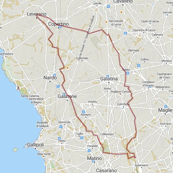 Miniatura della mappa di ispirazione al ciclismo "Avventura in gravel tra natura e patrimonio culturale" nella regione di Puglia, Italy. Generata da Tarmacs.app, pianificatore di rotte ciclistiche