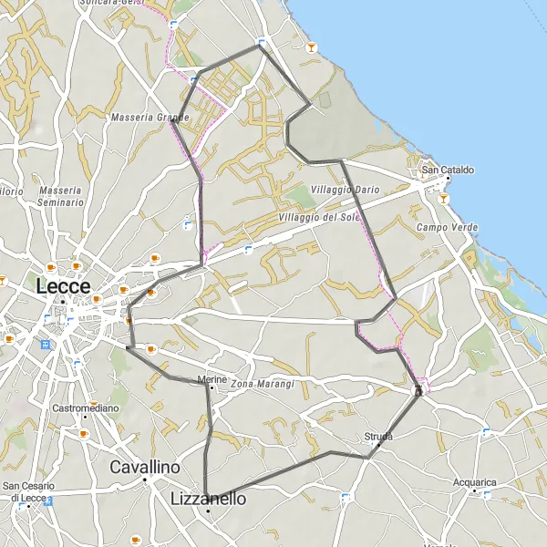 Miniatura della mappa di ispirazione al ciclismo "Giro tra Borghi Salentini" nella regione di Puglia, Italy. Generata da Tarmacs.app, pianificatore di rotte ciclistiche
