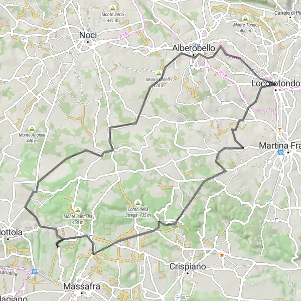 Map miniature of "Alberobello and Beyond" cycling inspiration in Puglia, Italy. Generated by Tarmacs.app cycling route planner