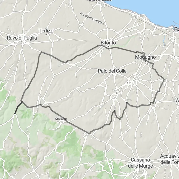 Map miniature of "Picturesque Landscapes and Ancient Rock Settlements" cycling inspiration in Puglia, Italy. Generated by Tarmacs.app cycling route planner