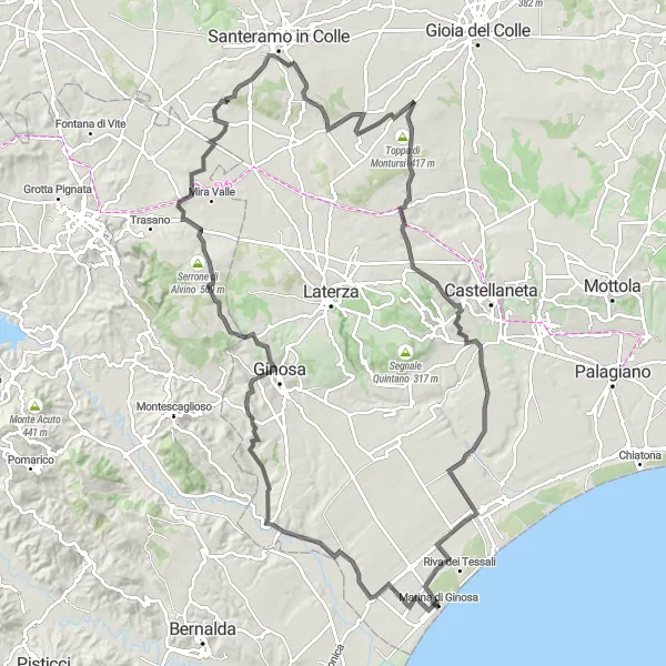 Map miniature of "Coastal Delights" cycling inspiration in Puglia, Italy. Generated by Tarmacs.app cycling route planner