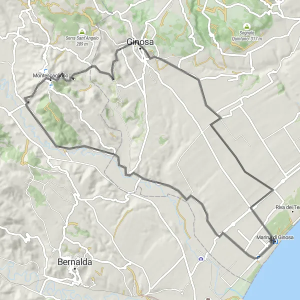 Map miniature of "Montescaglioso Loop" cycling inspiration in Puglia, Italy. Generated by Tarmacs.app cycling route planner