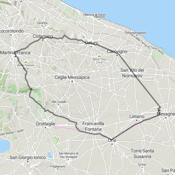 Map miniature of "Coastal Splendor of Ostuni" cycling inspiration in Puglia, Italy. Generated by Tarmacs.app cycling route planner